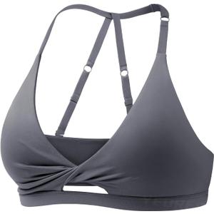 YEOREO Sports Bras for Women Open Back Workout Gym Bra Padded Medium Impact Yoga Tops with Ajustable Back Straps (Large, Dark Gray)