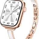 Mesime Slim Watch Band Compatible with Apple Watch Bands for Women 49mm 46mm 45mm 44mm 42mm 41mm 40mm 38mm, Jewelry Bracelet Metal Strap for iWatch Ultra 3/2/1 Series 11/10/9/8/7/6/5/4/SE/3/2/1 (Rose Gold + White)