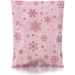 Metronic Cute Poly Mailers 14.5x19" 50Pcs Shipping Bags for Clothes, Self Adhesive Snowflake Pink Shipping Envelopes for Small Business, Waterproof Packaging Mailing Bags for Holiday Gifts