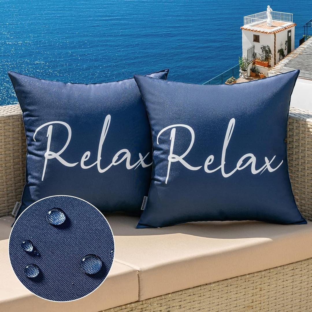 MIULEE Outdoor Waterproof Throw Pillow Covers Set of 2 Relax Decorative Outdoor Square Pillowcases for Chair Patio Garden Couch Tent Balcony Sofa Blue 20x20 Inch, Blue 