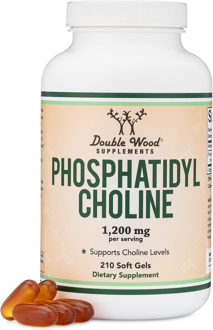 Phosphatidylcholine 1,200mg – 210 Softgels – Enhanced Version of Sunflower and Soy Lecithin (Choline Supplements) - Non-GMO and Gluten Free to Support Brain Health by Double Wood (EXP: 12/2029)
