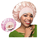 BONNET QUEEN Silk Bonnet for Sleeping Women Satin Bonnet Hair Bonnet Adjustable Reversible Double Layered Sleep Night Cap for Curly Hair Jade and Pink, Pack Of 2 