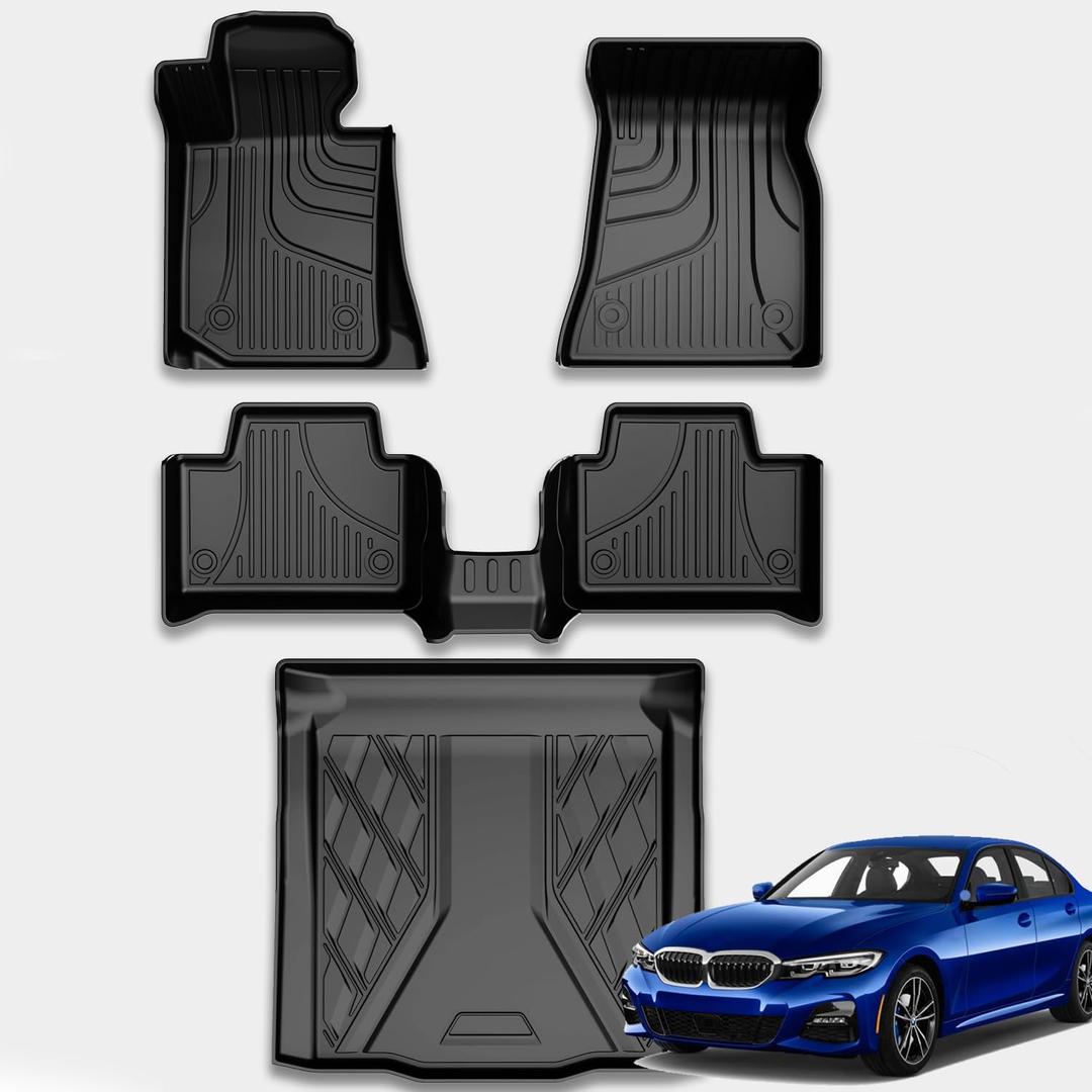 TTX LIGHTING Floor Mats & Cargo Liners Custom Compatible with 2019-2025 BMW 3 Series 330i 330e Sedan: All Weather Floor Liner for BMW 3 Series TPE 1st and 2nd Row Full Set Car Mats (NOT for GT)
