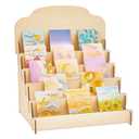 Barydat Large Greeting Card Display Stand Tiered Wooden Display Stand for Postcard Brochure Photos Sticker Holder for Vendors, Counter Retail(15.8 x 13 x 17.7 Inch,Beige)