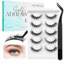 Bepholan Self Adhesive Eyelashes Natural Look,Pre Glued No Glue Needed Reusable Press On Lashes False Eyelashes Wispy with Tweezer of Replacement Adhesive Strips 8-14mm 5 Pairs(CVJ205)