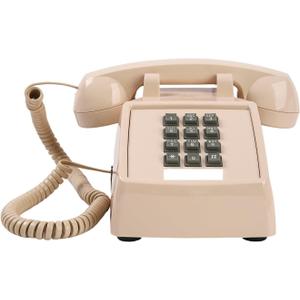 Classic Retro Landline Phone Mechanical Ringtone,2500 Desk Telephone for Hearing Impaired, Old Fashion Cord Telephone,Vintage Analog Phone for Home,School, Plug and Play, Beige