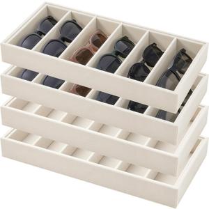 Juexica 4 Pcs Velvet Sunglasses Organizer Tray 6 Grid Sunglass Organizer Velvet Tray Stackable Glasses Display Case for Women Glasses Jewelry Display Watch (Beige)