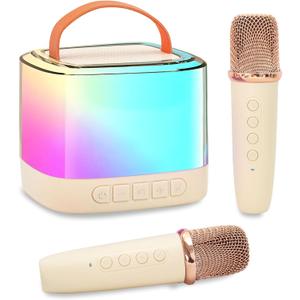 Karaoke Machine for Kids, Portable Bluetooth Speaker with Wireless Microphone for Illusionary Flowing Light, Karaoke Toys Gifts for Girls & Boys Ages 4-12 +Year Old Birthday Party