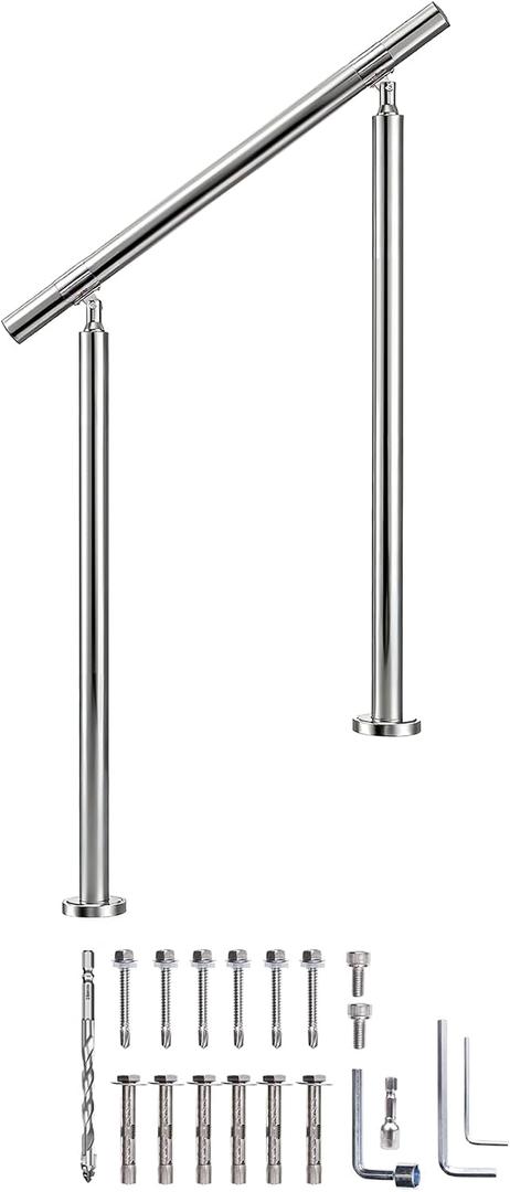 Hand Rails for Outdoor Steps, 1-2 Step Handrail Stair Railing Kit, 304 Stainless Steel Outdoor Handrails for Exterior Steps, Silver Stair Handrail, Concrete & Deck & Porch Railing