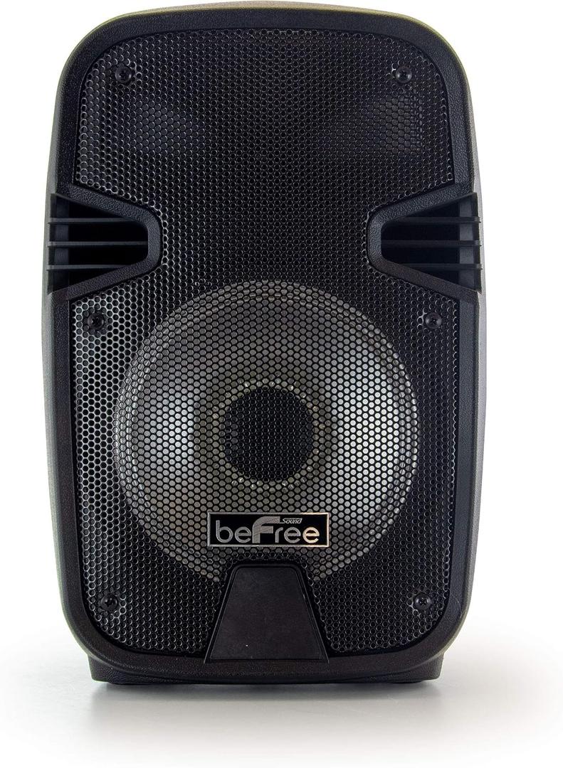 beFree Sound 8 Inch 400 Watts Bluetooth Portable Party Speaker with USB, SD Input and Reactive Lights, Black