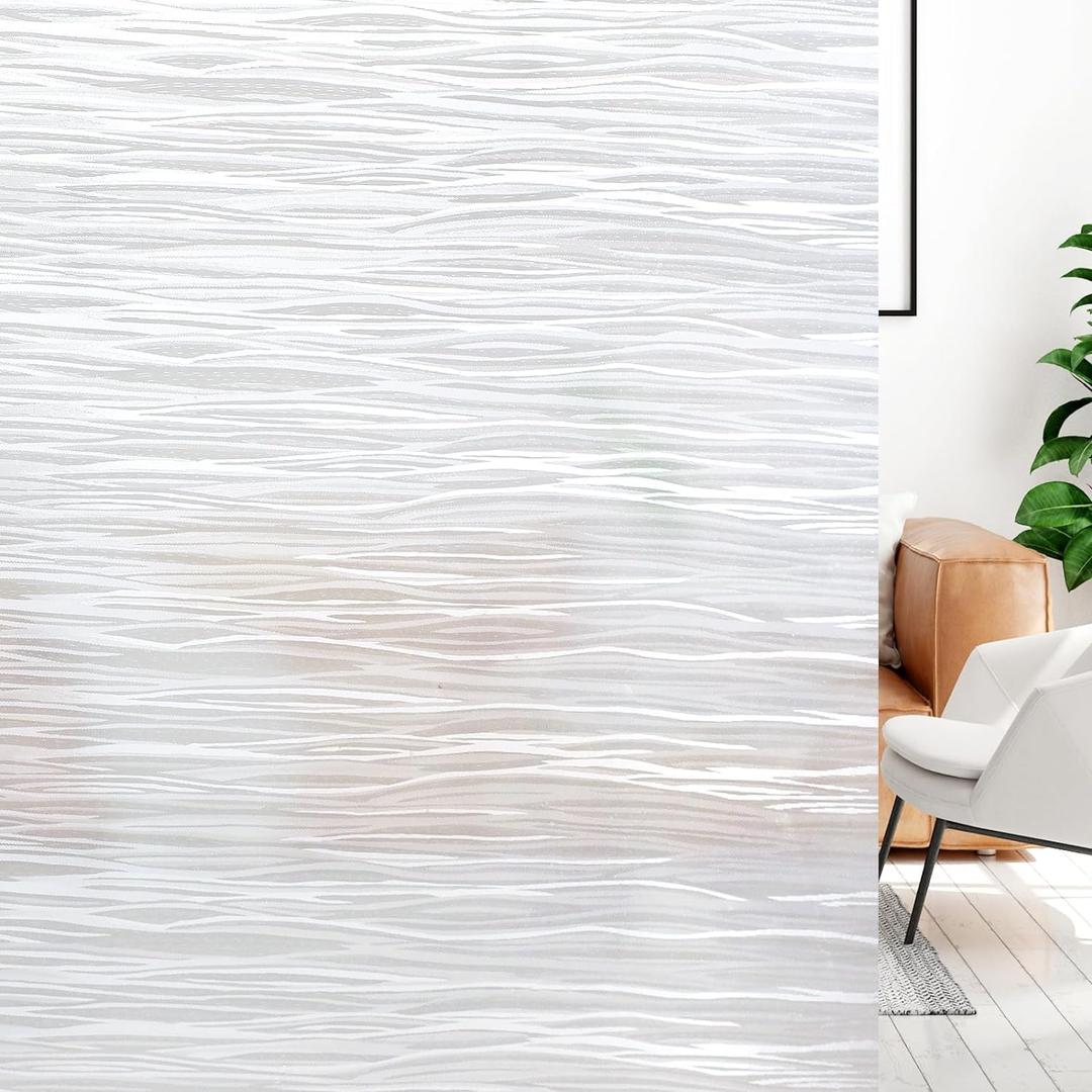 LUTE Window Privacy Film, Frosted Glass Window Film, Removable Sun Blocking Heat Control Door Frost Covering, Static Cling Decorative Opaque Frosting Cling Glass Sticker, Wave Pure, 23.6" x 78.7"