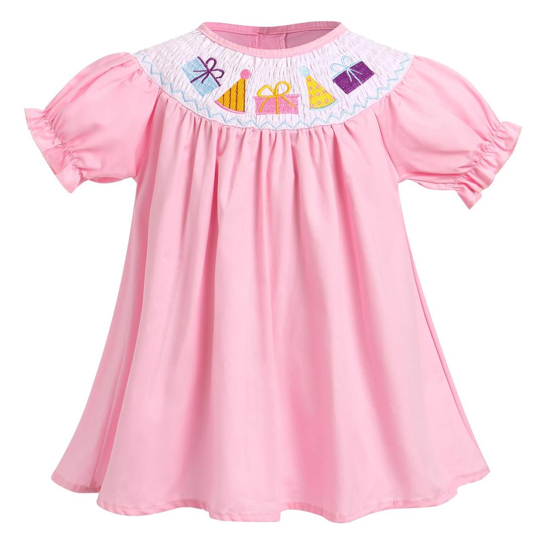 IBTOM CASTLE Baby Girl Birthday Party Dress: Toddler Short Puff Sleeve Crew Neck A-line Dress Cotton Ruffle Casual Birthday Party Decorations Cake Smash Summer Holiday Sundresses Pink 12-18 Months (Black)