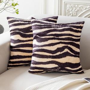 CARRIE HOME Zebra Decor Animal Print Zebra Pillow Covers Soft Velvet Throw Pillows 18x18 Set of 2 Modern Farmhouse Home Decor for Bedroom Couch Sofa (No Pillow Insert)