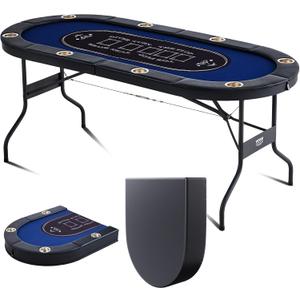 VEVOR 8 Player Poker Table Foldable, Portable Folding Card Board Game Table, Casino Leisure Table, Blackjack Texas Holdem Table with Padded Rails and Stainless Steel Cup Holders,Blue (72 in)