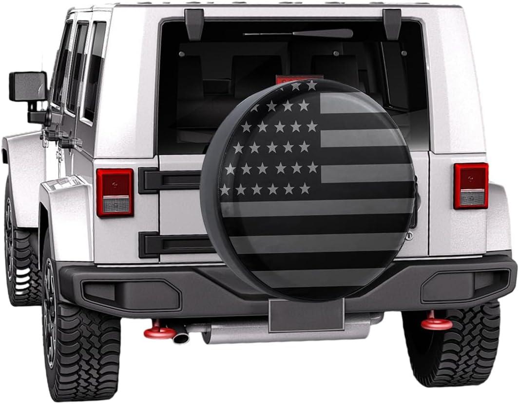 Spare Tire Cover for RV Trailer, 31.5''-32.5'' Waterproof Dustproof Wheel Cover with American USA Flag Pattern, PVC Leather Spare Tire Wheel Cover, Universal Car Accessories (17 Inch)