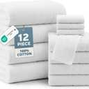 Casa Platino 100% Cotton Turkish Bath Towel Set 12 Pieces - Super Soft, Absorbent & Quick Dry - 4 Bath, 4 Washcloths, 4 Hand Towels for Bathroom - Hotel Quality, Ideal for Spa, Gym & Travel - White