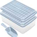 ARTLEO Ice Cube Maker Trays for Freezer with Lid and Storage Bin, Easy Release 55 Mini Nugget Ice Cubes Trays 2 pack with Cover, Ice Holder, Scooper, Flexible Plastic Ice Mold & Bin, BPA Free (Gray)