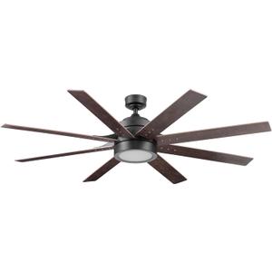 Honeywell Ceiling Fans Xerxes Modern 62 Inch Ceiling Fan with Light, Remote Control Fan, LED Indoor Fan with 8 Blades, Dark Elm and Rough Pine Blade Finish Options, Bronze (50609-01)
