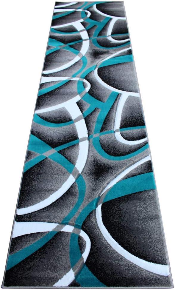 Masada Rugs Sophia Collection Hand Carved Area Rug Modern Contemporary Turquoise Grey Black (2 Feet 8 Inch X 10 Feet) Runner