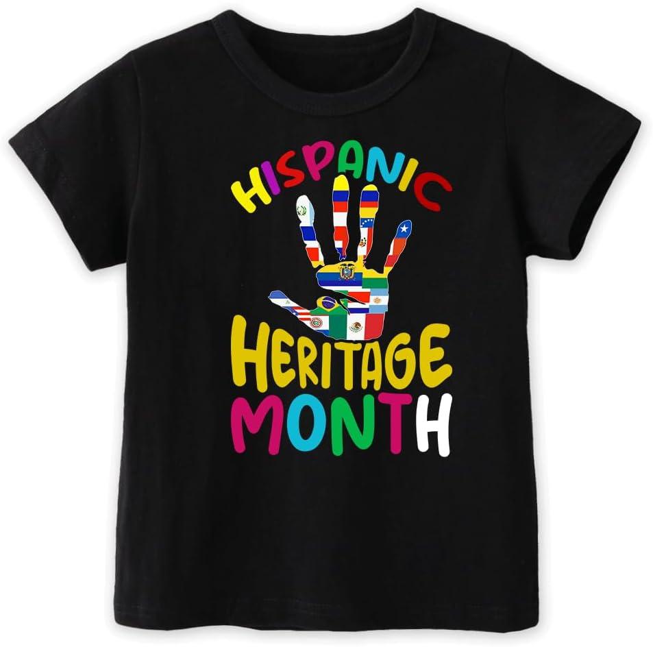Hispanic Heritage Month Shirt Kids National Hispanic Heritage Month T-Shirt for Toddler Boys & Girls, 2T-8T (Black)