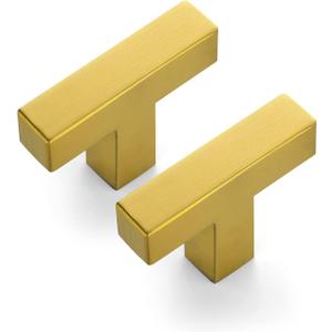 Ravinte 10 Pack Single Hole Square Cabinet Handles Brushed Brass Kitchen Pulls for Cupboard Stainless Steel Hardware Knobs
