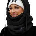 Balaclava Fleece Ski Mask for Men Women Winter Face Masks Windproof Hooded Scarf Cold Weather Hat Neck Warmer (Black)
