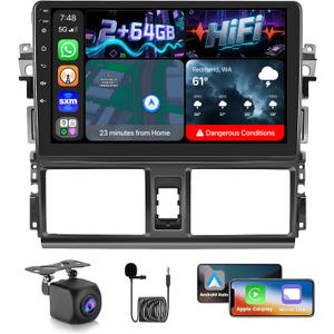[Upgrade] Android 13 Car Radio for Toyota Yaris Vios 2013 2014 2015 2016, 10.1'' Touch Screen Bluetooth Radio with Wireless Carplay/Android Auto/GPS/Mirror Link/Bluetooth/HiFi/WiFi/2+64G