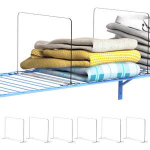 Cq Acrylic Closet Organizer - 6Pack - Easy Clip - No Tool - Clear Acrylic Shelf Dividers for Closet Organization in Bedroom/Kitchen/Office/Pantry - 8.5" Tall Shelf Separator