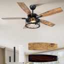 EDISHINE 52in Farmhouse Ceiling Fans with Lights, 10%-100% Dimmable, 5 Wooden Double-sided Blades, 1/2/4/6 Hour Timer, 6 Speeds Reversible DC Motor, Rustic Ceiling Fan for Living Room, Bedroom