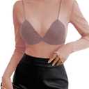 Pink Queen Women's Mesh Sheer Tops Sexy See Through Mandarin Collar FIt Party Clubwear Shirts (Pink, XL)