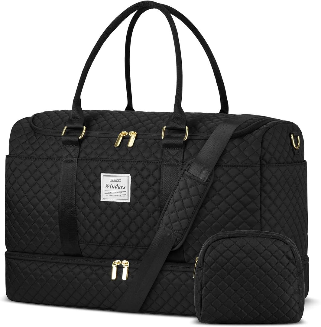 Travel Duffle Bag, Weekender Bags for Women with Shoe Compartment, Overnight Bag with Toiletry Bag, Carry On Duffel Bags For Airplanes, Yoga Gym Duffel Bag, Black