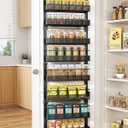 SNTD 8 Tiers Over the Door Organizer - Height Adjustable Pantry Organizers and Storage with Dense Mesh Baskets, Anti-Swing Hanging Door Spice Rack for Kitchen Bathroom (Black, 17" W x 6" D x 69" H)