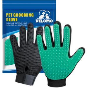 DELOMO Pet Hair Remover Gloves, 255 Tips, Deshedding Glove for Dog and Cat, Gentle De-Shedding Glove Brush, Green, 2 Count