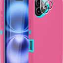 Case for iPhone 16 Case 6.1" with 2 Screen Protector + 2 Camera Lens Protector, Full Body Heavy Duty Military Grade Cover, Shockproof/Drop Proof Protection Phone Case (Pink Blue)