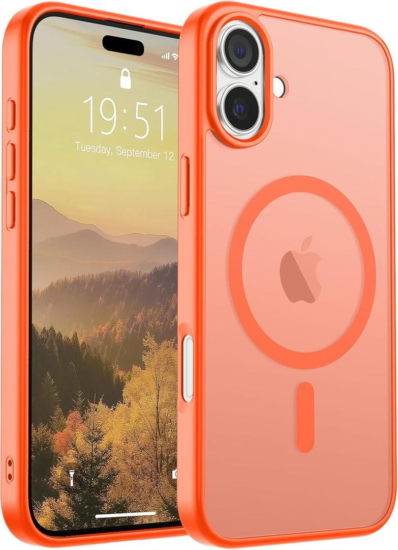 SUPFINE Magnetic for iPhone 16 Plus Case (Compatible with MagSafe) (Military Grade Drop Protection) Slim Translucent Matte Shockproof with Anti-Fingerprint Phone Case,Orange