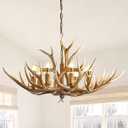 Antlers Chandelier 8 Light,Deer Antler Chandelier Lighting Resin Faux Horn Antler Lighting Rustic Vintage Farmhouse Pendant Lamp for Log Cabin, Dining Room, Kitchen Island(8 Lamp Arms), YY-8026-8
