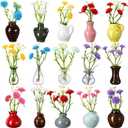Konohan 15 Pcs Mini Ceramic Vase Magnets for Fridge, Mixed Ceramic Glass Holders with 18 Flowers, Cute Tiny 3D Plant Vase Fridge Magnets for Refrigerator Decoration Kitchen Locker Kitchen Office