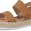 LAICIGO Womens Open Toe Wedge Platform Espadrilles Ankle Strap Buckle Faux Leather Cork Rubber Summer Sandals (6.5, 1-brown)