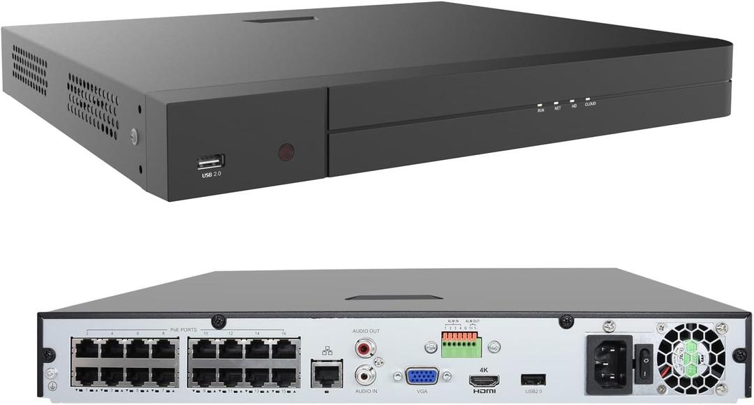 16 Channel 4K PoE Network Video Recorder NVR, 16 Port H.265 NVR Support 4K/2K/8MP/5MP/3MP/1080P PoE Camera, Remote Access, Motion Alarm, 24/7 Recording, Smart Playback, No Hard Disk Drive