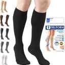 Truform 20-30 mmHg Compression Stockings for Men and Women, Knee High Length, Closed Toe, Black, Medium (Medium (1 Pair))