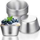 Geiserailie 10 Pieces Individual Flan Molds Egg Tart Molds Pudding Cups Mini Chocolate Molten Pans Carbon Steel Cupcake Cake Cookie, Round Nonstick Popover Bakeware Tumblers(2.6 x 2 x 1.3 Inch)