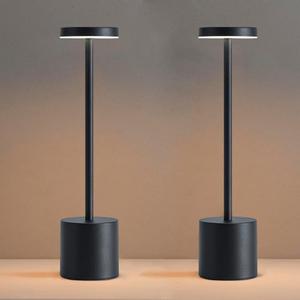 2 Pack LED Cordless Table Lamps, Portable 5000mAh Rechargeable Table Lamp, Touch Control Outdoor Table Lamp, 3 Color Dimmable Cordless Table Lamps for Restaurant, Patio, Bedroom, Outdoor - Black