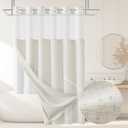 Jowels No Hooks Needed Linen Shower Curtain and Liner Set, Ivory Hotel Luxury Decor Shower Curtains for Bathroom with See Through Top Window, Water Resistant Fabric,72Wx84L,Ivory
