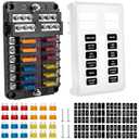 BetyBedy 12 Way Fuse Block, 12V Marine Fuse Box with LED Indicator, Automotive 12-Circuit Blade Fuse Block with Waterproof Cover for RV Motorcycle Boat Vehicle, 24PCS Fuses Tip Stickers Included