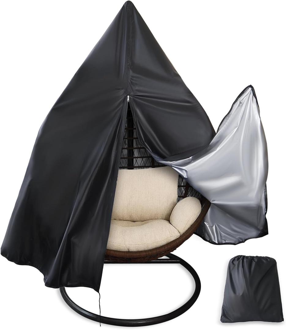 Egg Chair Cover for 75"x45" Outdoor Hanging Egg Chair With Stand, High-Density Oxford Fabric with Rain Protection, Zippered Weather-Resistant Patio Cover, Waterproof Black with Storage Bag