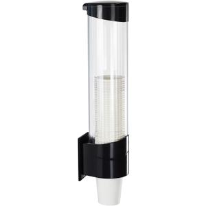 Medium Pull Type Cup Dispenser, Paste or Screw Plate Mountable Cups Holder, Fits 5oz - 7oz Cone or Flat Bottom Cups, 16 Tube Length, Mounting Water Dispenser Cooler or Wall (Medium, Black)