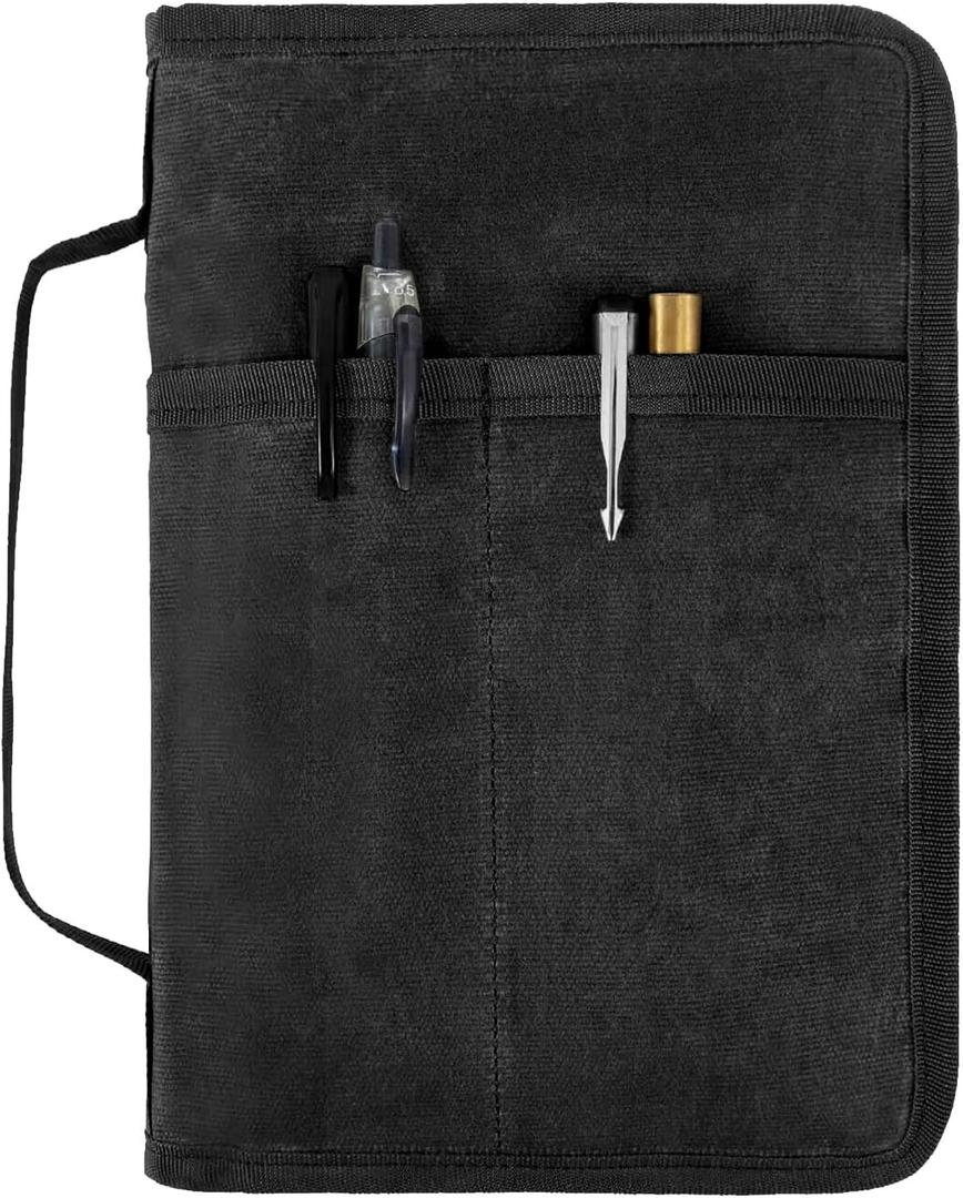 Field Notes Notebook Cover for 6.7 X 9.8 Inch with A5 Journal Cover Notebook Zipper Pocket Planner for Pen Holder,Water Resistant Cover Notebooks Sketchbook,Waterproof Waxed Canvas (Black)