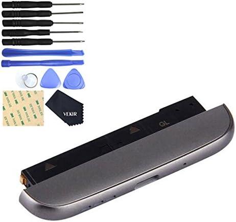 Black USB Charger Jack with Bottom Cover Microphone + Loudspeaker Ringer Buzzer Module Replacement for LG G5 VS987 (Verizon)