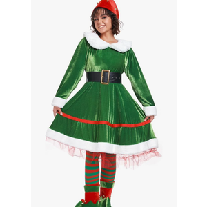 WeGuard Elf Costume for Women 5pcs Christmas Outfit Adult Santa Dress Plus Size with Hat Belt Shoes Cover Socks Xmas XL