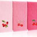 Tingjoo 3 Pcs Cherry Hand Towels 14x29 Inch Spring Summer Pink Preppy Bow Cherries Bathroom Decor Cotton Embroidered Soft Absorbent Towels for Bathroom Kitchen
